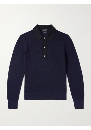 TOM FORD - Slim-Fit Waffle-Knit Wool Polo Shirt - Men - Blue - IT 48