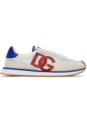 Dolce & Gabbana White & Gray Mixed-Material 'DG' Cushion Sneakers