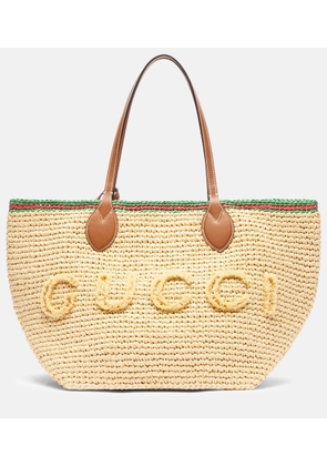 Gucci Medium leather-trimmed woven tote bag