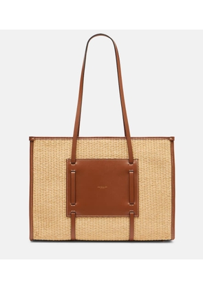 DeMellier Capri leather-trimmed raffia tote bag