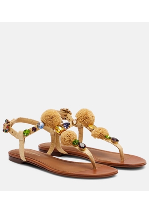 Dolce&Gabbana Embellished raffia-effect thong sandals