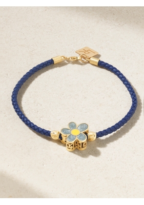 Lauren Rubinski - Flower 14-karat Gold, Glittered Enamel And Leather Bracelet - Blue - One size