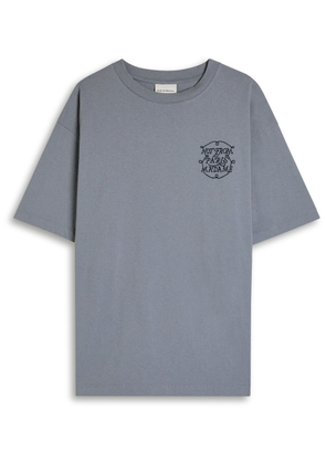 DRÔLE DE Monsieur Le T-shirt Slogan Tresses Embroidered Cotton T-shirt - Blue - L