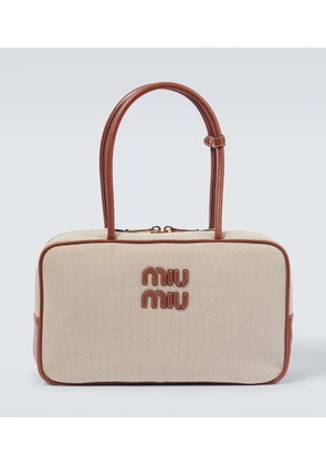 Miu Miu Logo leather-trimmed canvas tote bag