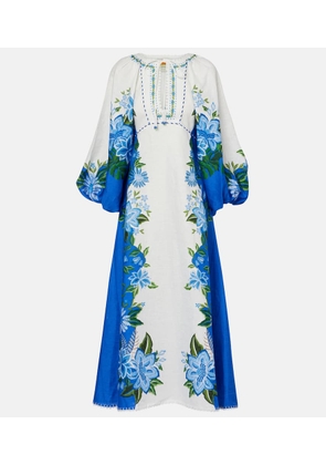 Farm Rio Printed puff-sleeve linen maxi dress