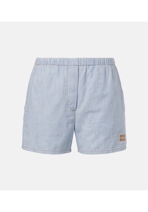 Miu Miu Logo striped cotton shorts
