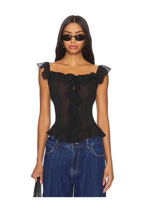 LIONESS Timeless Ruffle Top in Black. Size L. Also in M, S, XL, XS, XXL, XXS.