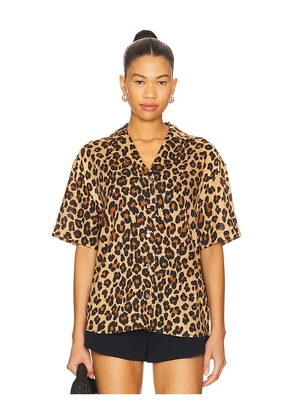 SIMONMILLER Bia Linen Camp Shirt in Tan. Size L. Also in M, S, XS.