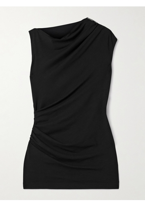 Brunello Cucinelli - Bead-embellished Ruched Stretch-jersey Top - Black - xx small,x small,small,medium,large,x large