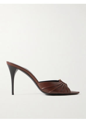 SAINT LAURENT - Babylone Embellished Pleated Leather Mules - Brown - EU 36,EU 37,EU 37.5,EU 38,EU 38.5,EU 39,EU 39.5,EU 40,EU 41