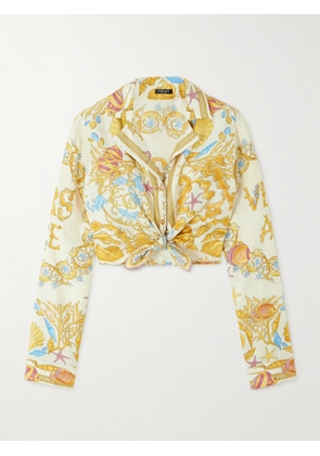 Versace - Tie-front Printed Silk-twill Shirt - Yellow - IT36,IT38,IT40,IT42,IT44,IT46,IT48,IT50