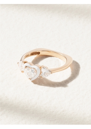 Kamyen - Trio Heart 18-karat Rose Gold, Diamond And Enamel Pinky Ring - 3,4