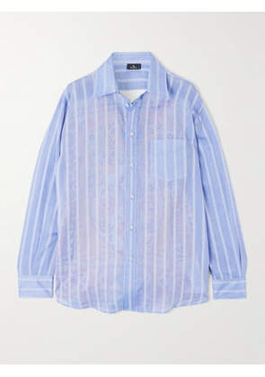 Etro - Printed Silk And Striped Cotton-voile Shirt - Blue - IT36,IT38,IT40,IT42,IT44,IT46,IT48,IT50