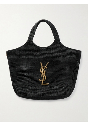 SAINT LAURENT - Icare Maxi Embellished Raffia Tote - Black - One size