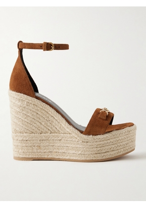 Versace - Embellished Suede Espadrille Wedge Sandals - Brown - IT35,IT36,IT37,IT37.5,IT38,IT38.5,IT39,IT39.5,IT40,IT40.5,IT41