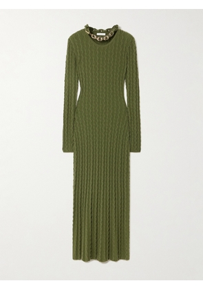 RABANNE - Chain-embellished Cable-knit Wool And Cashmere-blend Maxi Dress - Green - x small,small,medium,large,x large