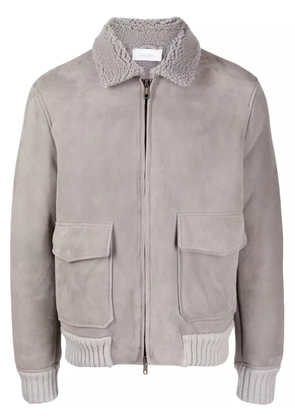 Cruciani shearling-collar nubuck jacket - Grey