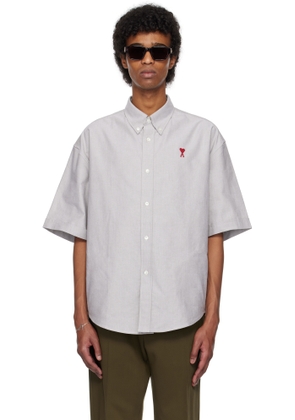 AMI Paris Gray Cotton Boxy Fit Short Sleeves Shirt