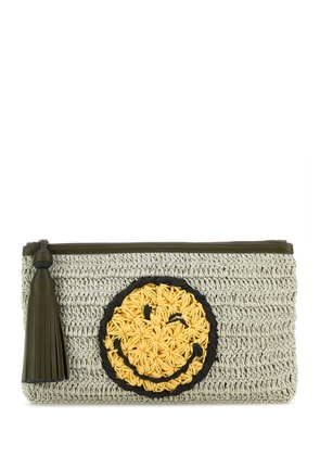 Anya Hindmarch Light Grey Raffia Wink Pouch