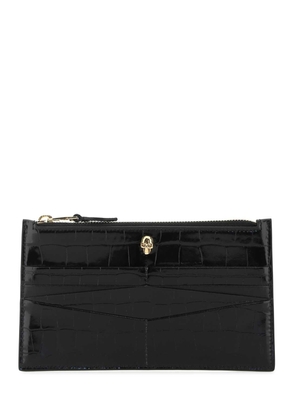 Alexander McQueen Croco Embossed Flat Zip Wallet