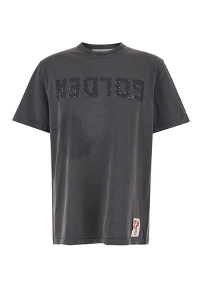 Black Distressed T-shirt With Logo Man Golden Goose