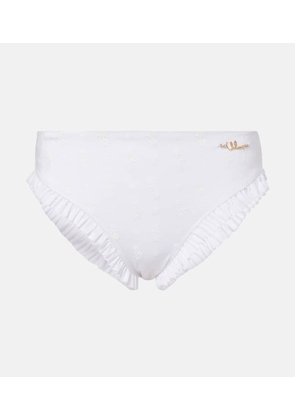 Chloe Embroidered ruffled bikini bottoms