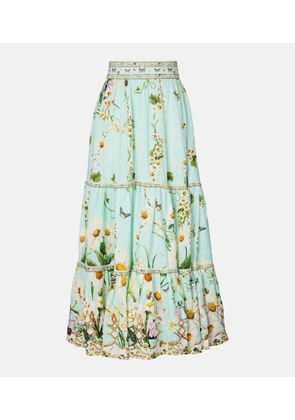 Camilla Floral Freefall tiered linen maxi skirt