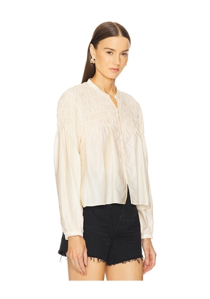 FRAME Smocked Collarless Blouse in Ivory. Size L. Also in S, XL.
