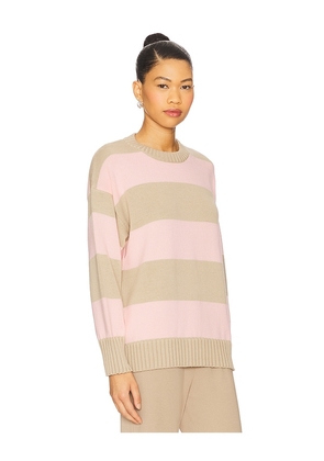 DONNI. Stripe Crewneck Sweater in Blush,Beige. Size L. Also in S, XL.