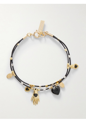 Isabel Marant - Gold And Silver-tone, Enamel, Crystal And Cord Bracelet - Black - One size