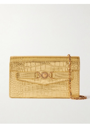 Versace - Metallic Croc-effect Leather Shoulder Bag - Gold - One size