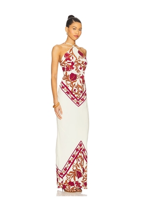 ROCOCO SAND Bias Halter Maxi Dress in Ivory. Size L. Also in M, S, XL.
