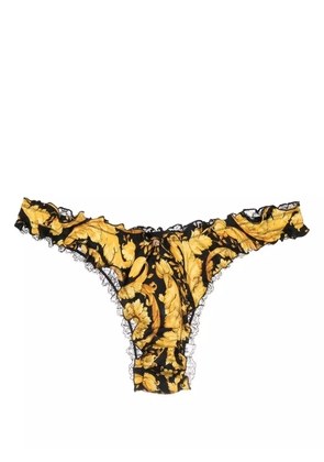 Versace lace-panel silk thong - Yellow