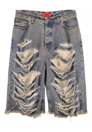 424 Big Daddy distressed knee-length denim shorts - Blue