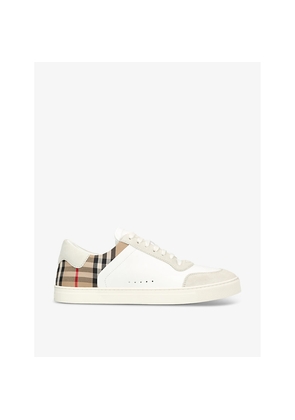 Mens Burberry Stevie Check-Print Leather Low-Top Trainers