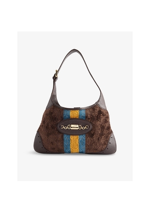 Womens Reselfridges Pre-Loved Gucci Horsebit Web Hobo Leather and Velvet Shoulder Bag