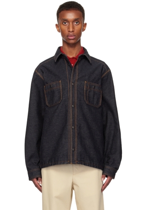 Moncler Blue Logo Patch Denim Overshirt