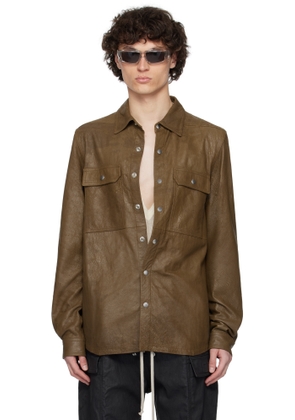 Rick Owens Khaki Porterville Outershirt Leather Jacket