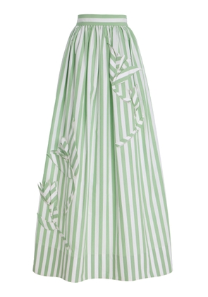 Oscar de la Renta Exclusive Riviera Appliquéd Striped Cotton Midi Skirt - Moda Operandi