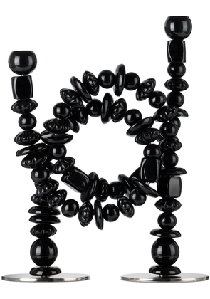 POLSPOTTEN Black & Silver Beads Candle Holders