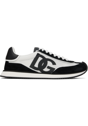 Dolce & Gabbana White & Black Mixed-Material 'DG' Cushion Sneakers