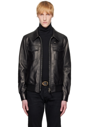 TOM FORD Black Nappa Grain Collar Leather Jacket
