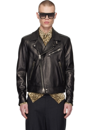 TOM FORD Black Grain Leather Asymmetric Biker Jacket