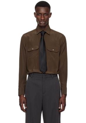 TOM FORD Brown Silk Charmeuse Military Fit Shirt