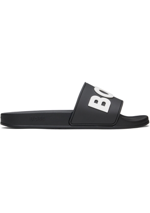 BOSS Black Raised Logo Pool Slides