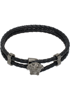 Versace Black Medusa Braided Leather Bracelet