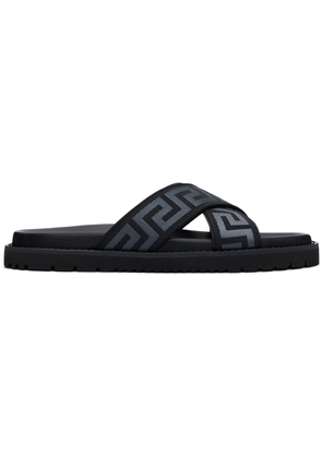 Versace Black Greek Ribbon Sandals