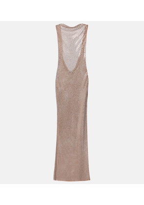 Self-Portrait Rhinestone draped open-back maxi dress