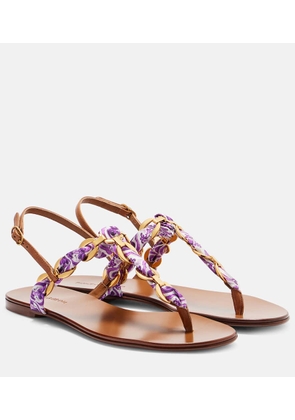 Dolce&Gabbana Majolica leather-trimmed satin thong sandals