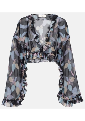 Chloe Floral ruffled silk top